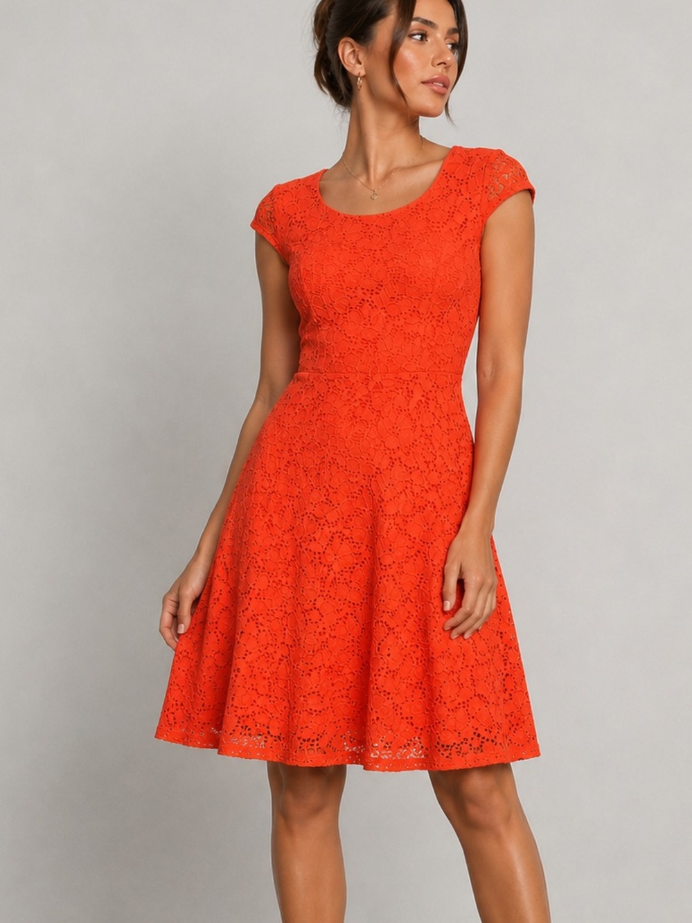 Alfani Bright Orange Lace Fit & Flare Mini Dress